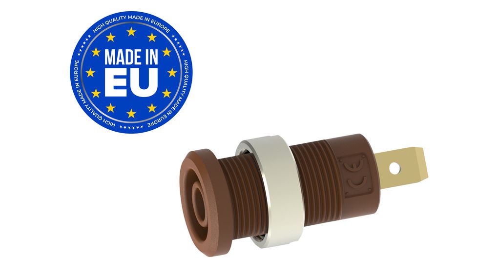Gniazdo bananowe Brązowy 4 mm Mosiądz Złoty 1kVAC 1kVDC 36A Zacisk płaski, 4,8 × 0,8 mm